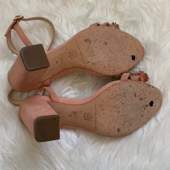 Loeffler Randal Layla Blush Pink Suede Block Heel Ankle Strap Pom Sandals Sz 6.5 - Picture 8 of 14
